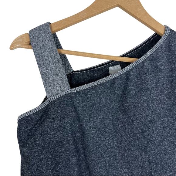 Kittenish Crop Top Womens S Gray One Shoulder Thumbholes Y2K Athleisure Pilates - Picture 3 of 4